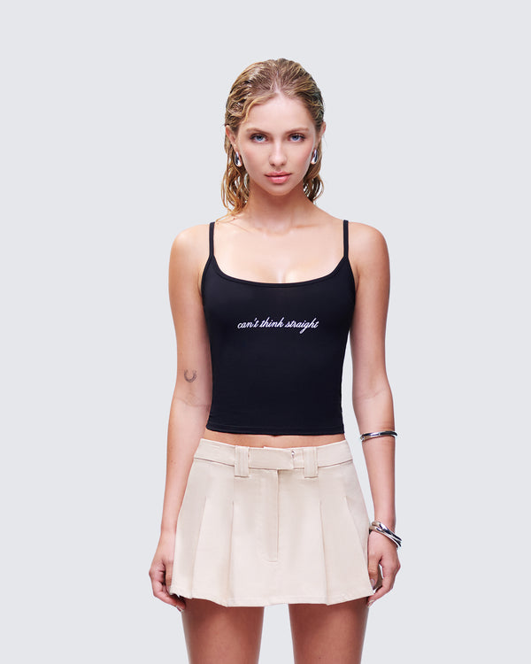 Finesse Kacie Black Slogan Cami Top