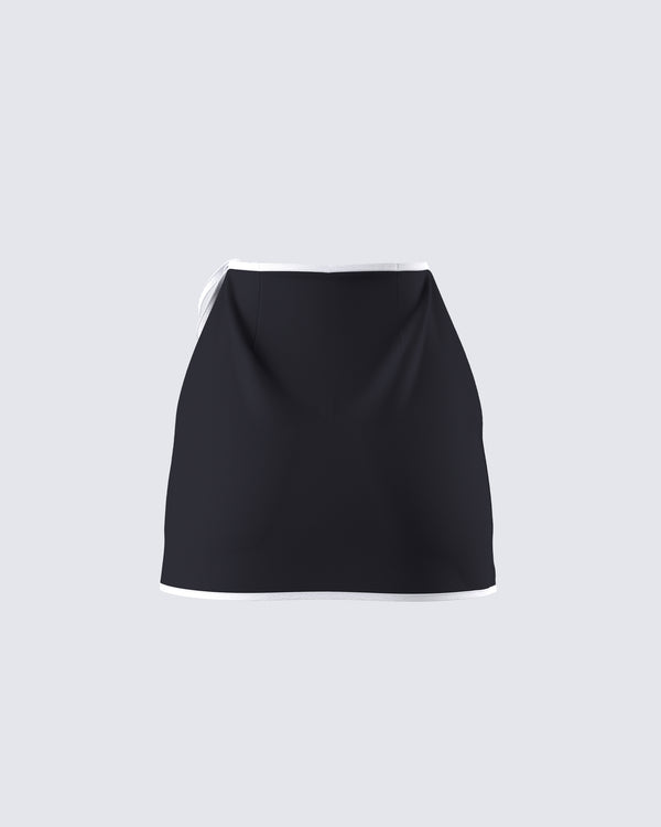 Finesse Kaede Black Contrast Binding Wrap Skirt