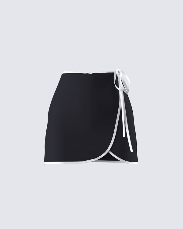 finesse Kaede Black Contrast Binding Wrap Skirt