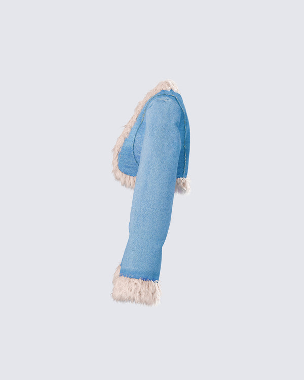 Finesse Kaiana Blue Denim Cropped Jacket