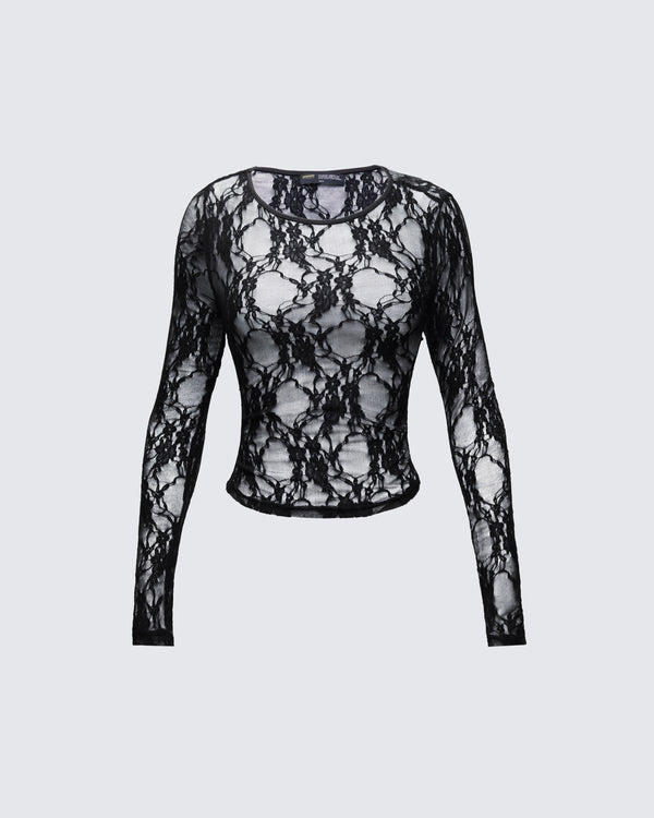 finesse Kaito Black Lace Long Sleeve Top