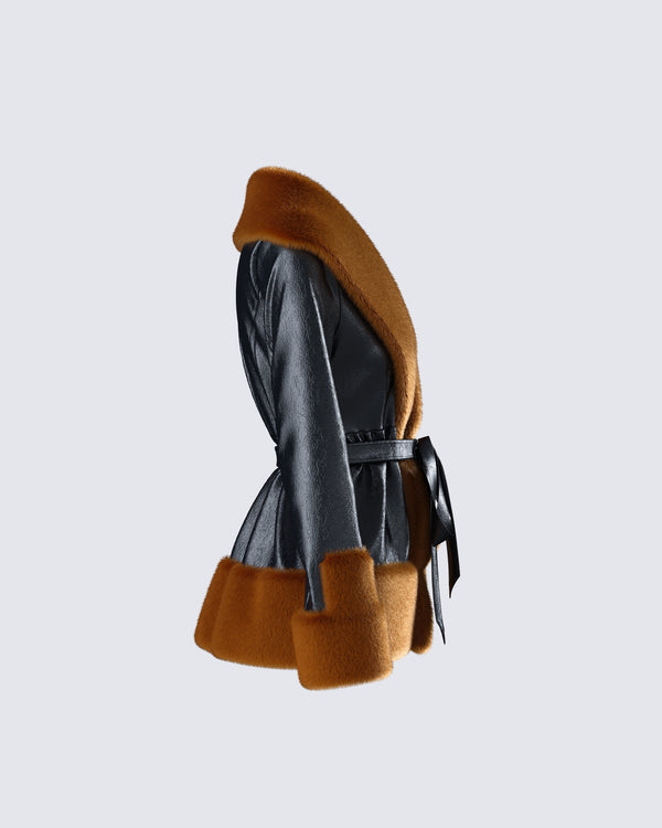 Finesse Kalilah Black Faux Leather Coat