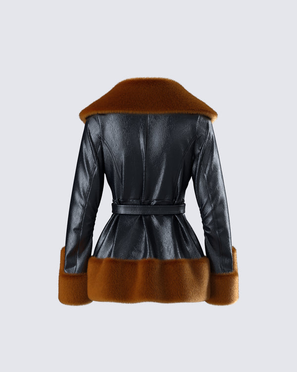 Finesse Kalilah Black Faux Leather Coat