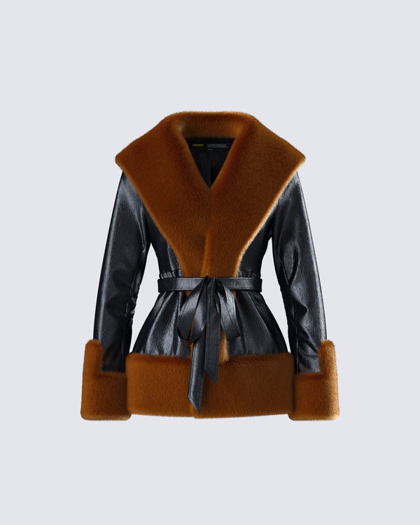 finesse Kalilah Black Faux Leather Coat
