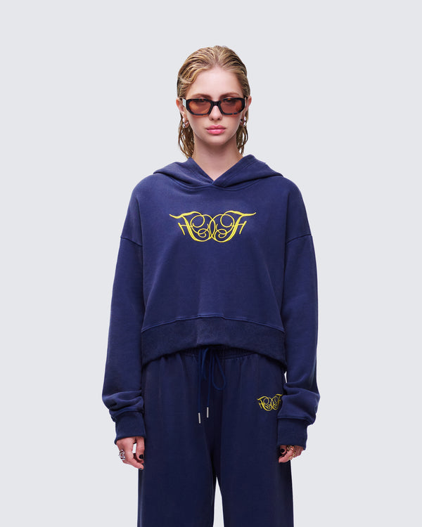 Finesse Kamilah Blue Acid Wash Hooded Sweater