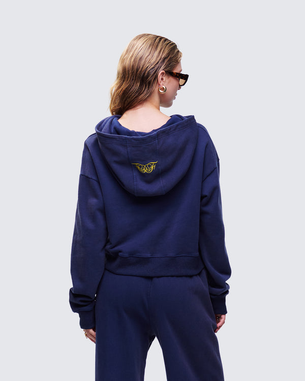 Finesse Kamilah Blue Acid Wash Hooded Sweater