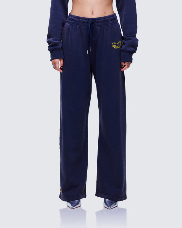Finesse Kamilah Blue Acid Wash Wide Leg Sweat Pant