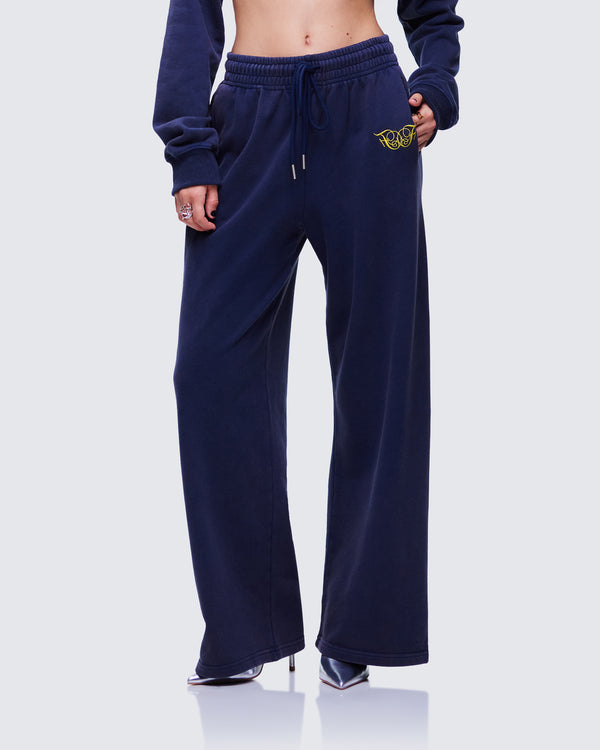 Finesse Kamilah Blue Acid Wash Wide Leg Sweat Pant