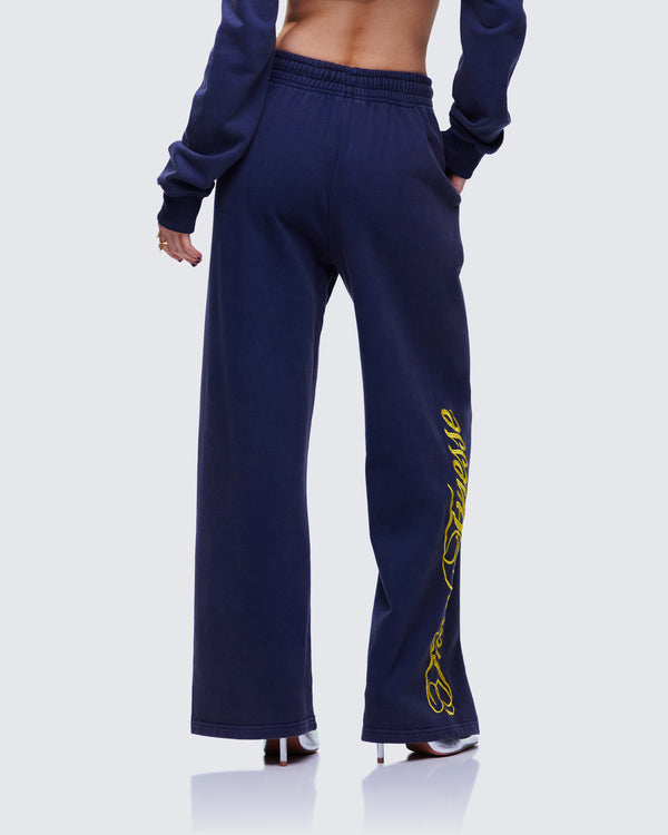 Finesse Kamilah Blue Acid Wash Wide Leg Sweat Pant