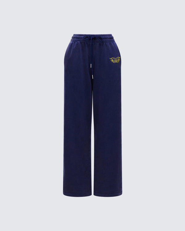 finesse Kamilah Blue Acid Wash Wide Leg Sweat Pant