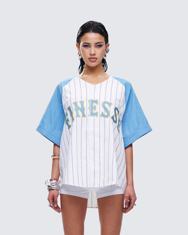 Finesse Kaomi Baby Blue Baseball Top