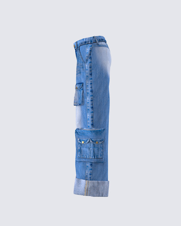 Finesse Karen Blue Denim Cargo Pant