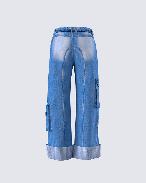 Finesse Karen Blue Denim Cargo Pant
