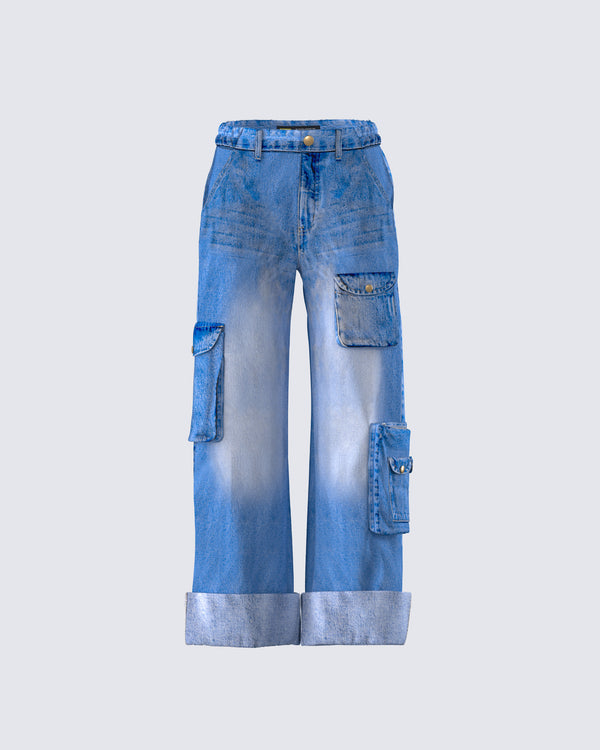 finesse Karen Blue Denim Cargo Pant