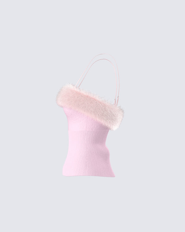 Finesse Karlissa Pink Fur Trim Cami Top