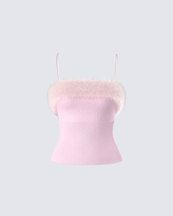 finesse Karlissa Pink Fur Trim Cami Top