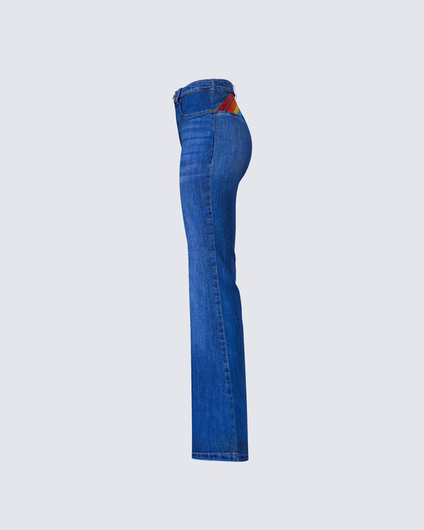 Finesse Kass High Rise Blue Denim Rainbow Jean