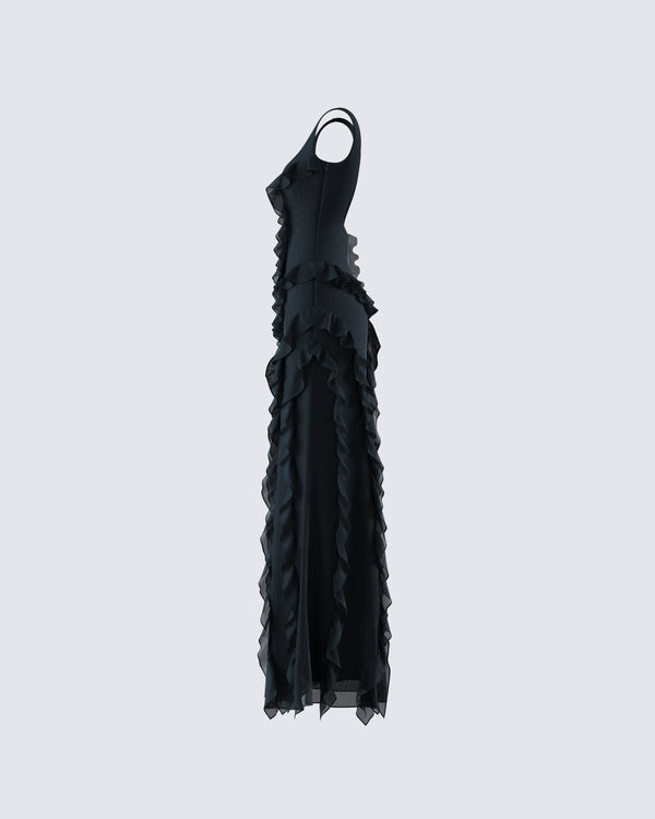 Finesse Katelyn Black Ruffle Maxi Dress