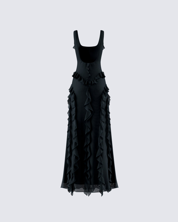 Finesse Katelyn Black Ruffle Maxi Dress