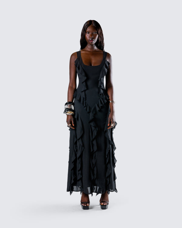 Finesse Katelyn Black Ruffle Maxi Dress