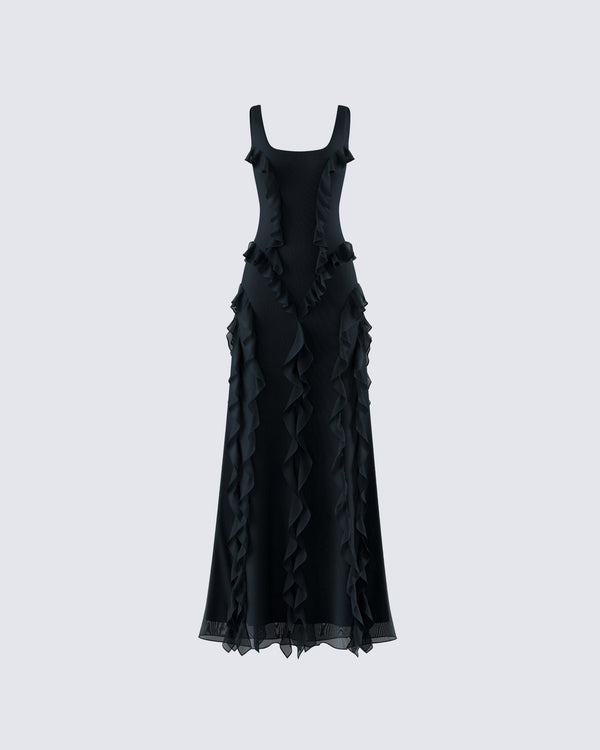 finesse Katelyn Black Ruffle Maxi Dress