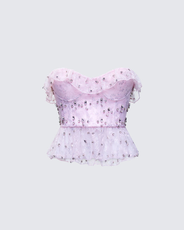 finesse Keilani Pink Hand Beaded Rhinestone Top