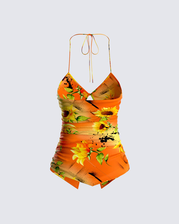 Finesse Kenji Sunflower Print Top