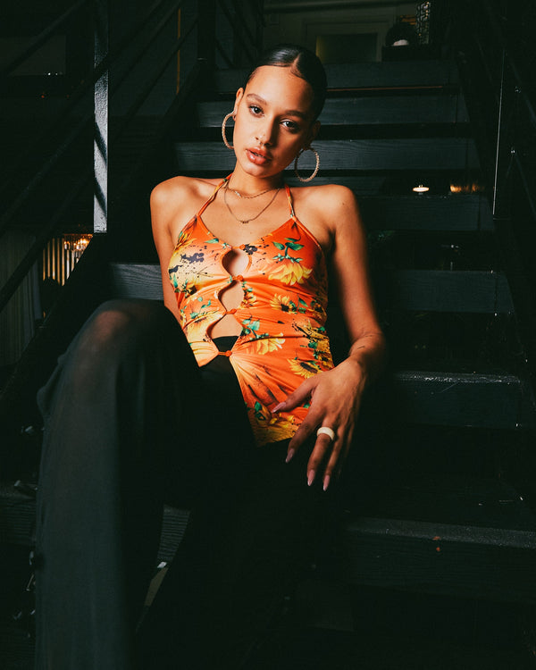 Finesse Kenji Sunflower Print Top