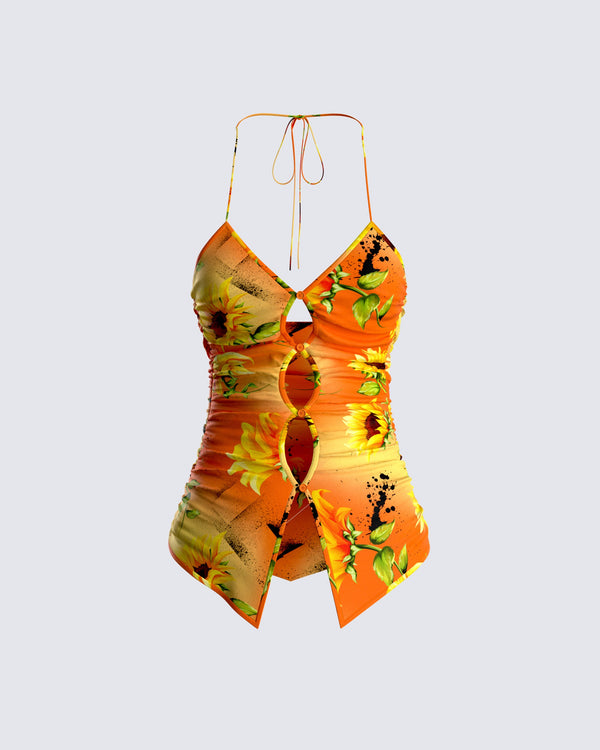 finesse Kenji Sunflower Print Top