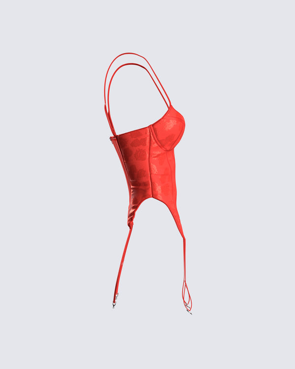 Finesse Kenna Red Satin Corset Top