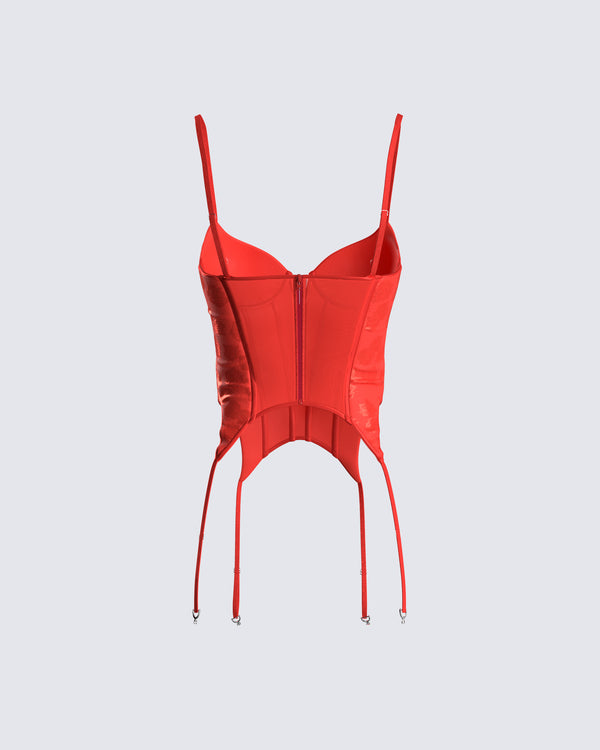 Finesse Kenna Red Satin Corset Top