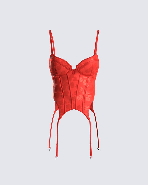 finesse Kenna Red Satin Corset Top