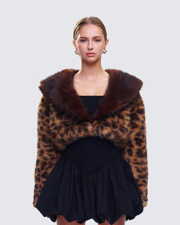 Finesse Kenza Brown Faux Leopard Fur Jacket