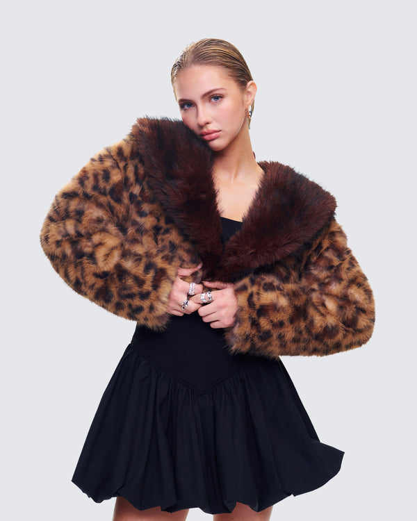 Finesse Kenza Brown Faux Leopard Fur Jacket