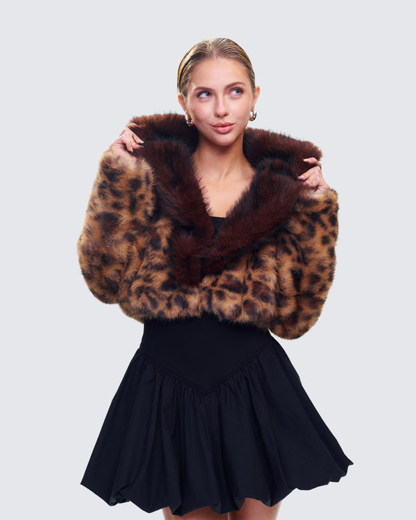Finesse Kenza Brown Faux Leopard Fur Jacket
