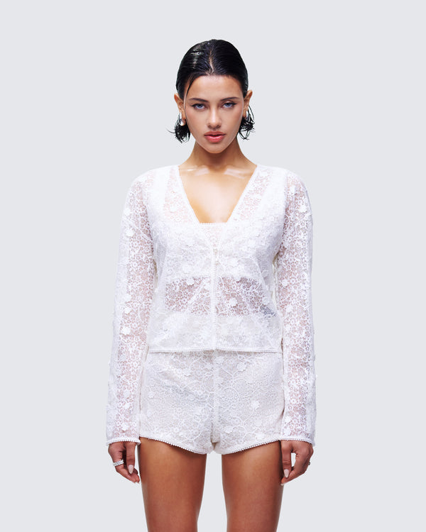 Finesse Keturah White Embroidered Lace Cardigan