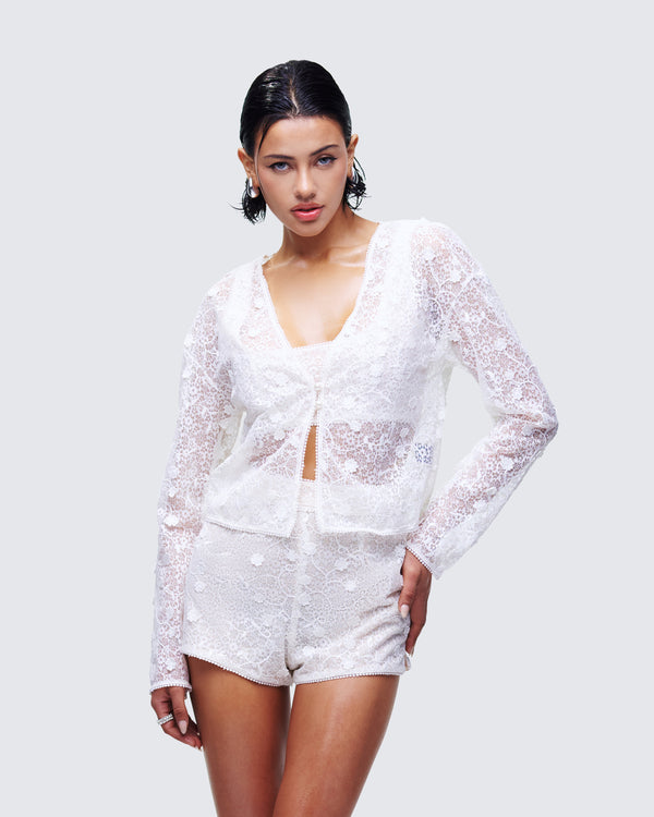Finesse Keturah White Embroidered Lace Cardigan
