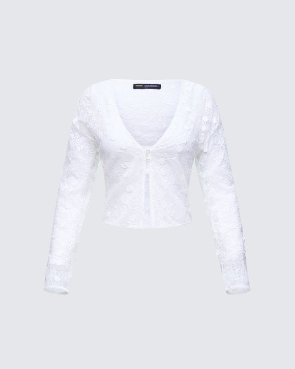 finesse Keturah White Embroidered Lace Cardigan