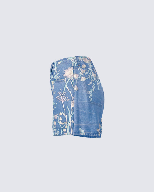 Finesse Kian Blue Denim Lace Overlay Shorts