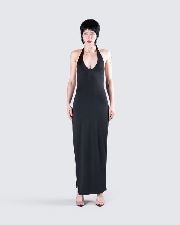 Finesse Kiari Black Halter Maxi Dress