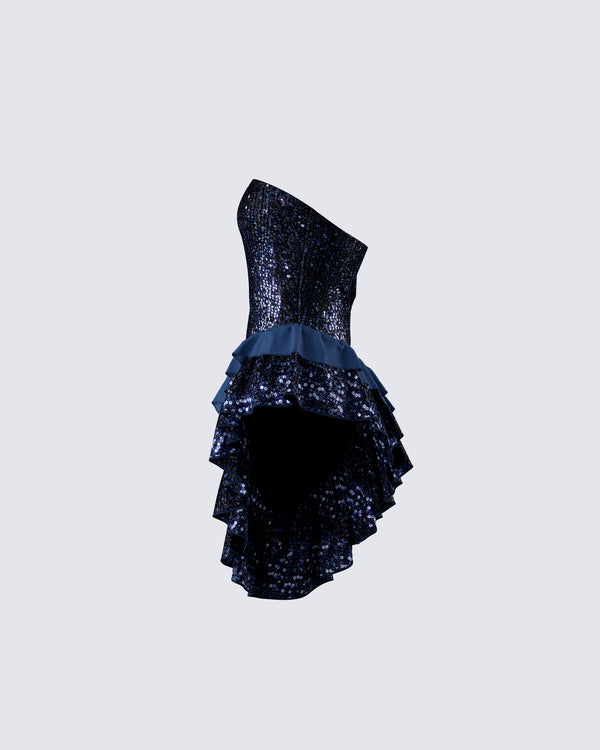 Finesse Kienna Navy Sequin Asymmetrical Top