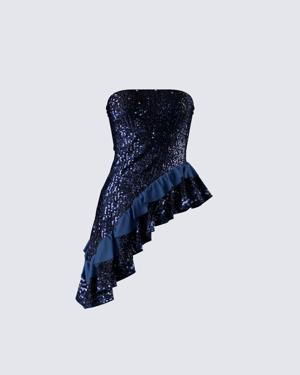 finesse Kienna Navy Sequin Asymmetrical Top