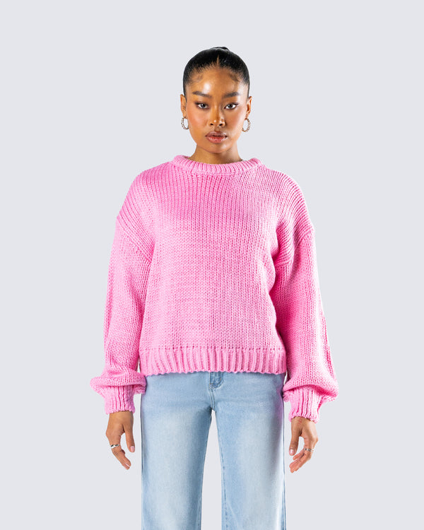 Finesse Kiera Pink Chunky Sweater Top