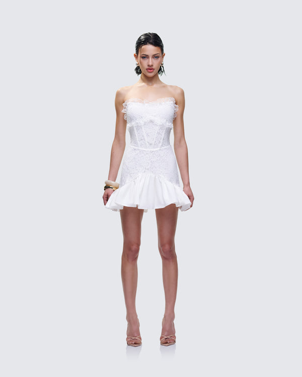 Finesse Kimi White Lace Corset Mini Dress