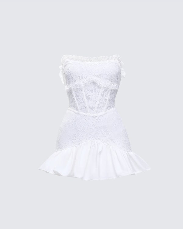 finesse Kimi White Lace Corset Mini Dress