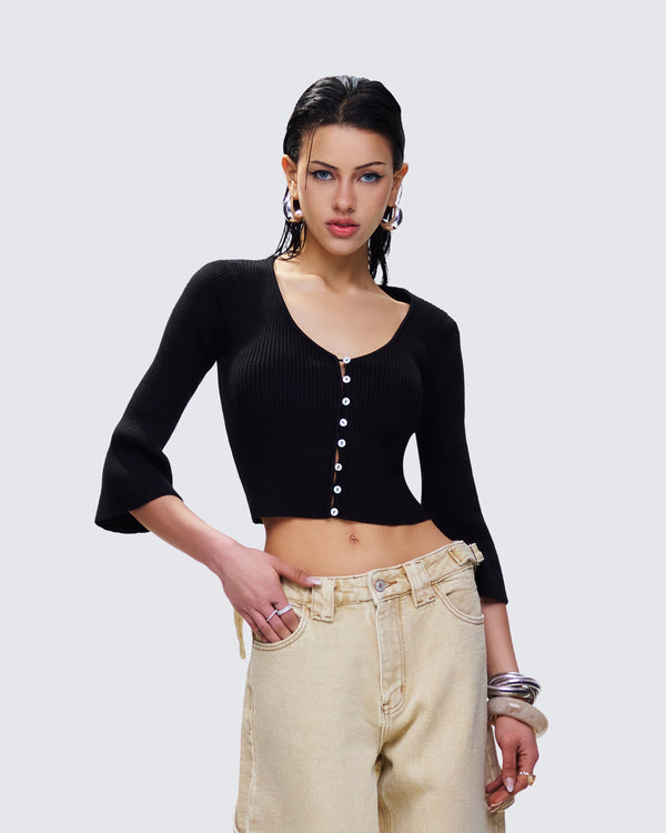 Finesse Kimmy Black Ribbed Cardigan Top