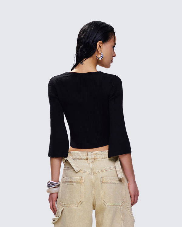 Finesse Kimmy Black Ribbed Cardigan Top