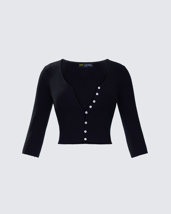 finesse Kimmy Black Ribbed Cardigan Top