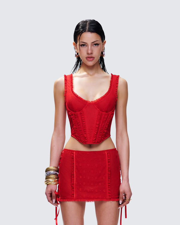 Finesse Kimona Red Ruffle Corset Top