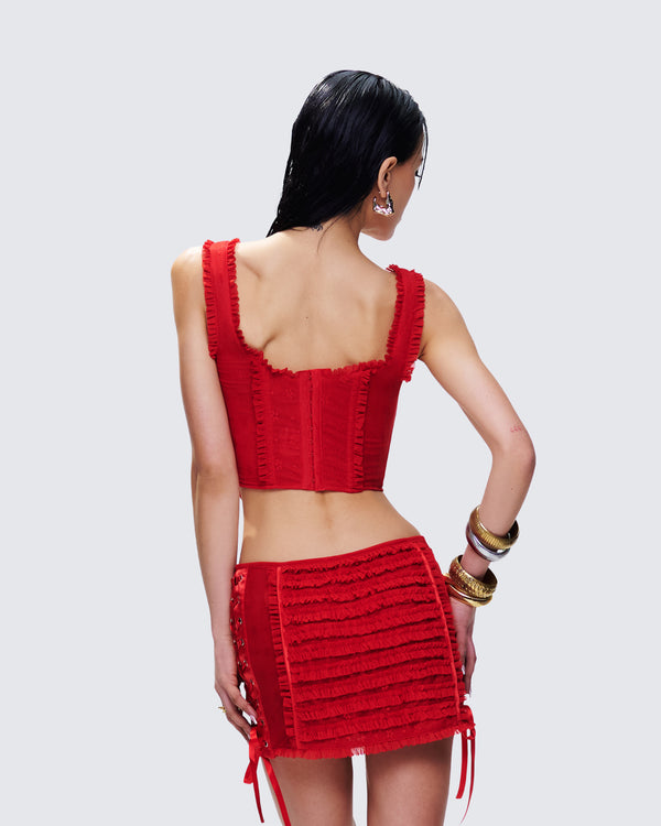 Finesse Kimona Red Ruffle Corset Top